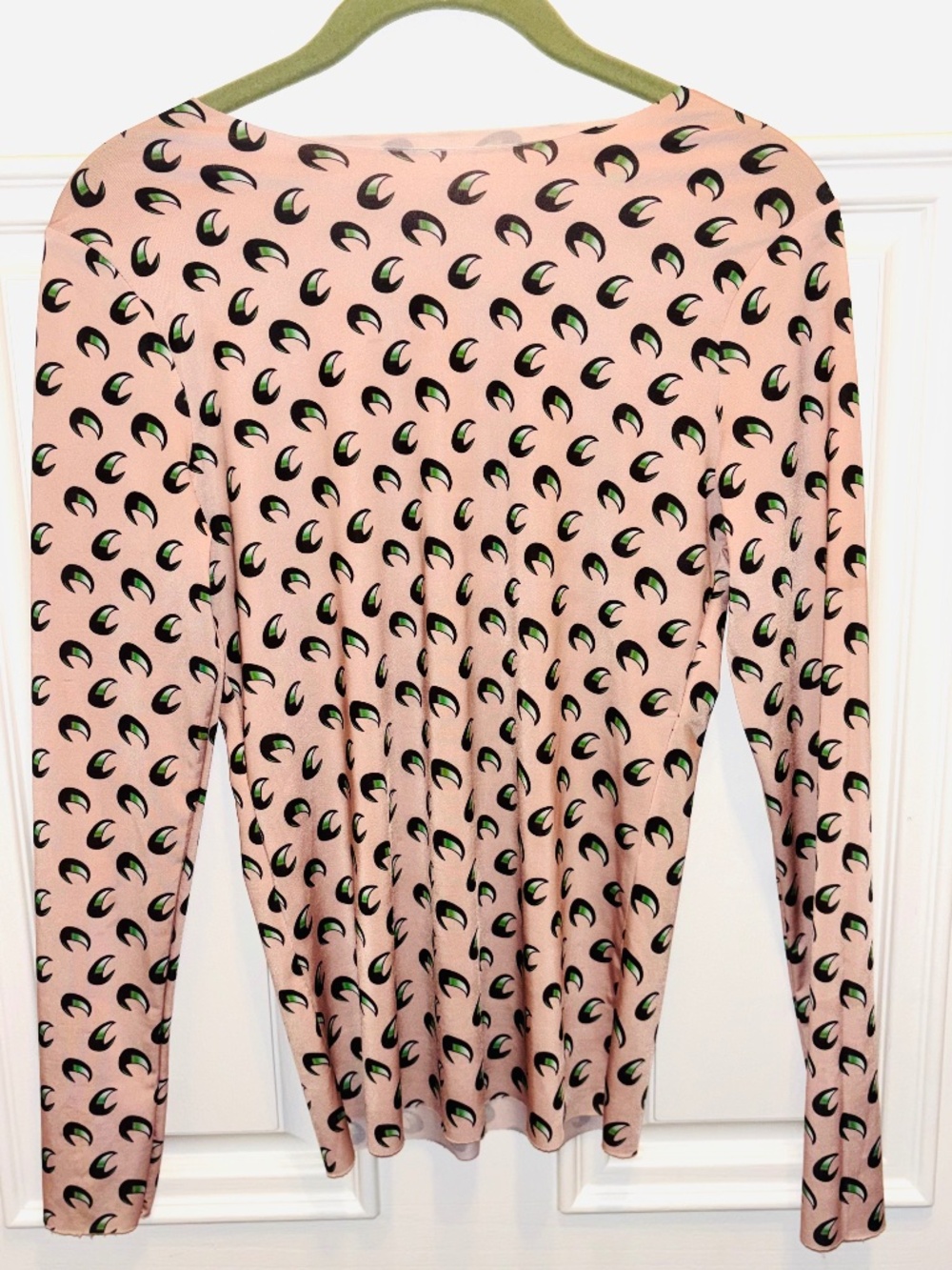 NWOT MS Black Green Crescent Moon Light Pink Nude Long Sleeve BodyCon XS Top